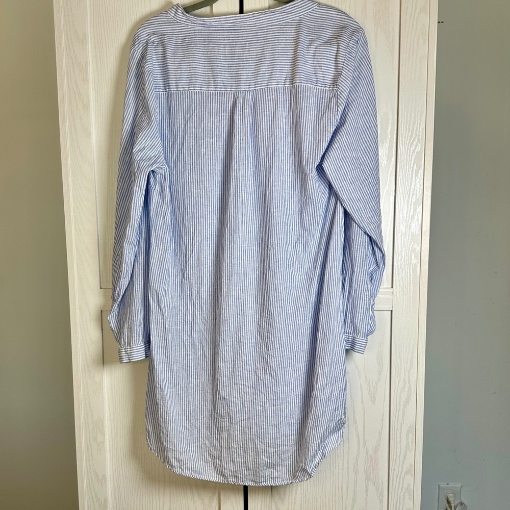 HIHO Bananakeet Blue Striped Linen Tunic Shirt Dress Long Sleeve size Large - Picture 3 of 9